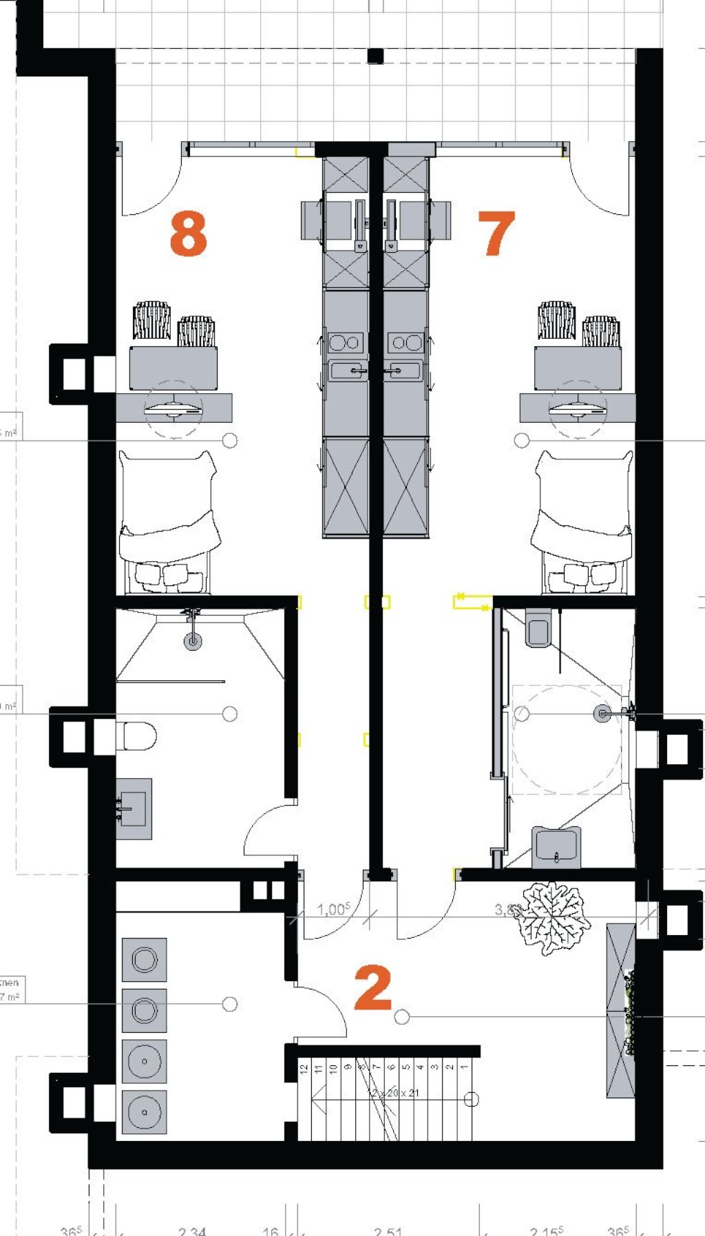 44 m² möblierte 2-Zimmer-Wohnung Nr. 2, Wohnzimmer, Wohnküche, Bad, Waschmaschine, Gartenmitbenutzung mit Terrasse direkt neben der Universität zu vermieten